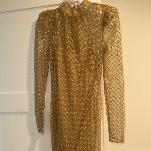 Elegant Gold Mesh Women's Dress